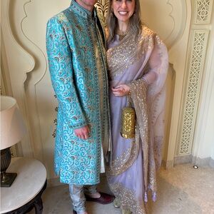 Elegant Blue and Silver Sherwani